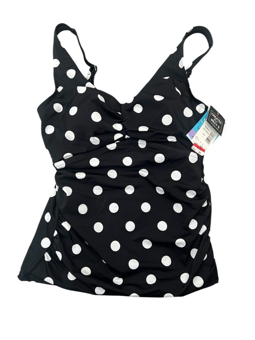 Swim Solutions Black White Polka Dot Tankini Top Size 8 Tummy Control NWT - Picture 2 of 8